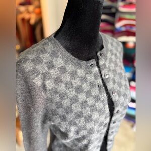 CUTE Halogen Gray Checkered Cashmere Cardigan, S (Tag Reads M)